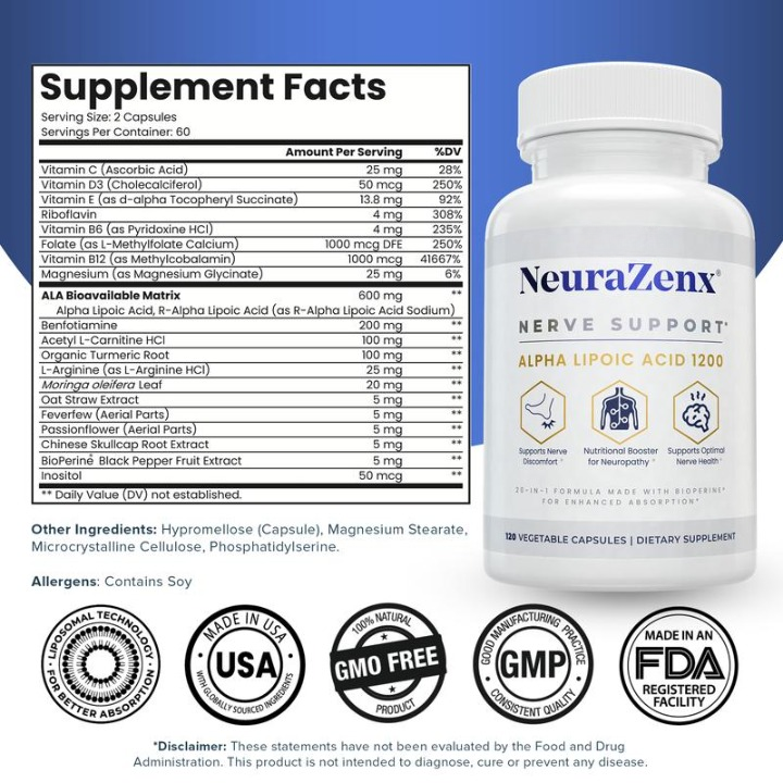NeuraZenx Soporte Nervioso | R-ALA 1200 mg + Bioperine®