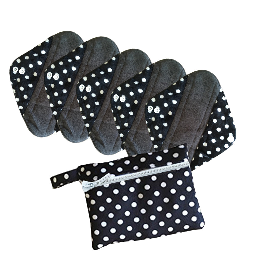 5 Cloth Menstrual Pads Panti Liners with WetBag for light day flow or a back up for your Period Cup (5 Pattern Choices)