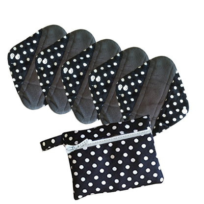 5 Cloth Menstrual Pads Panti Liners with WetBag for light day flow or a back up for your Period Cup (5 Pattern Choices)