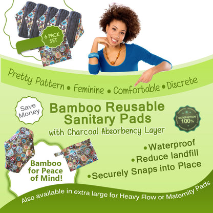 Period Mate Mama Cloths for Medium to heavy Flow with a Bonus Wet bag ( 6 pieces) Carnival