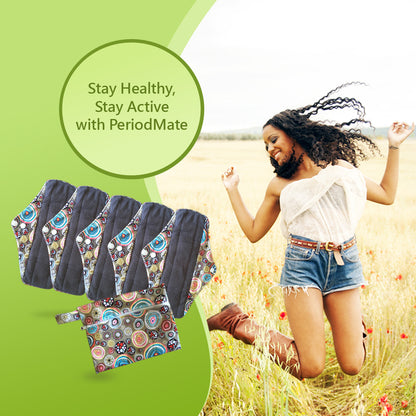 Period Mate Mama Cloths for Medium to heavy Flow with a Bonus Wet bag ( 6 pieces) Carnival