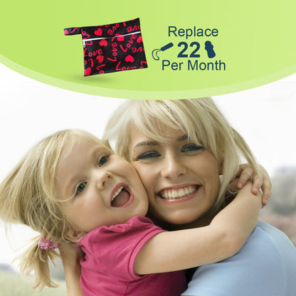 Period Mate Mama Cloths for Medium to heavy Flow with a Bonus Wet bag ( 6 pieces) Red Love